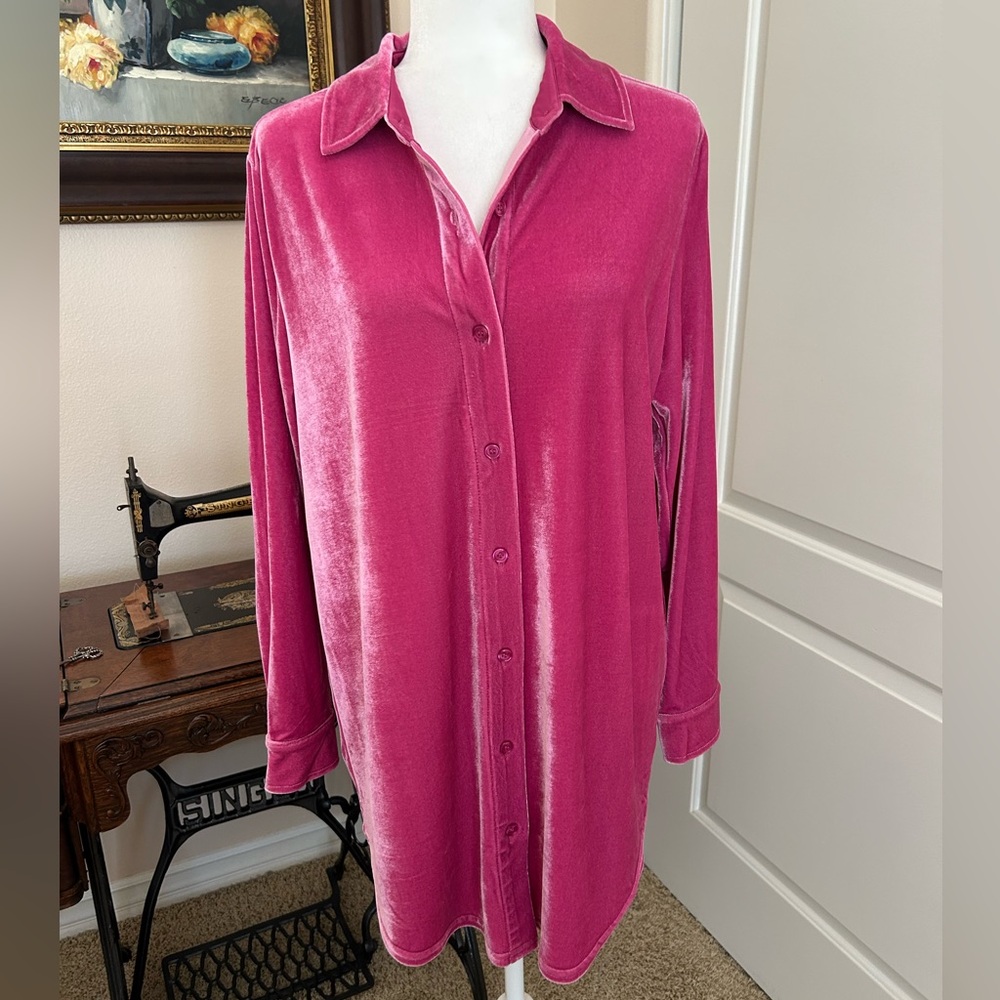 NWT Soft Surroundings Pink Velvet Button-Up Shirt